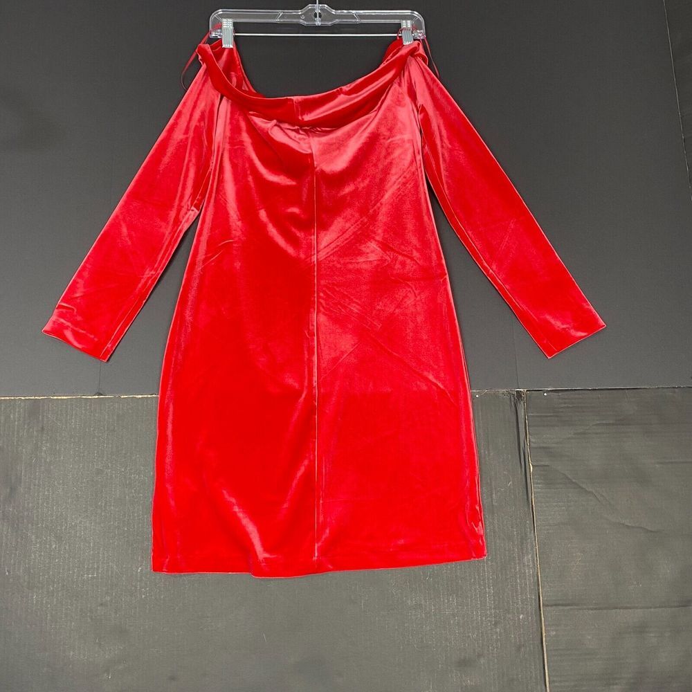 STEVE MADDEN True Red Alaura Off The Shoulder Velvet Mini Dress Size L Christmas - Picture 4 of 14